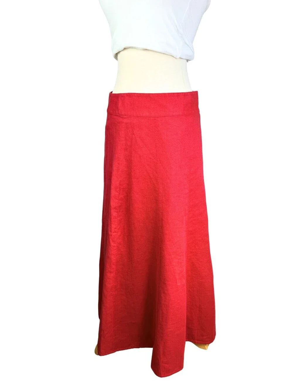 Talbots 100% Linen Red A-Line Midi Skirt Size 4 Cottagecore Summer